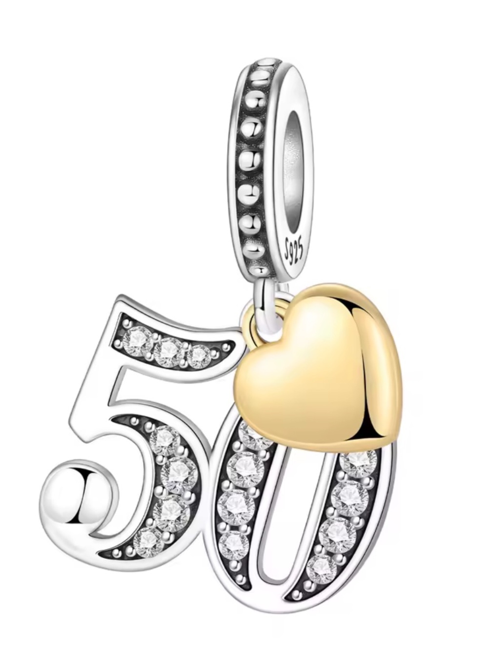 Pandora Sterling Silver 50th Anniversary Charm with Gold Heart